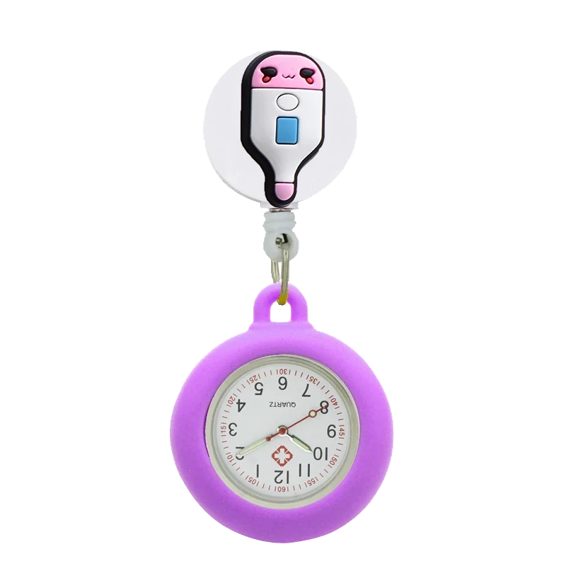 YiJia Lovely Quartz Nurse Pocket Watch Retractable Badge Reel Cartoon Medical Subject Reloj with Silicone Case for