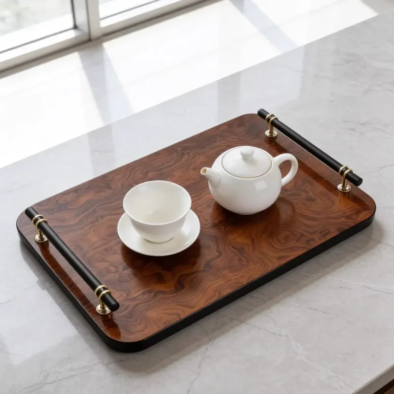Modern Rosewood Piano Finish Tissue Box Desktop Organizer Aromatherapy Tray Elegant Home Decor Storage Solution for Living