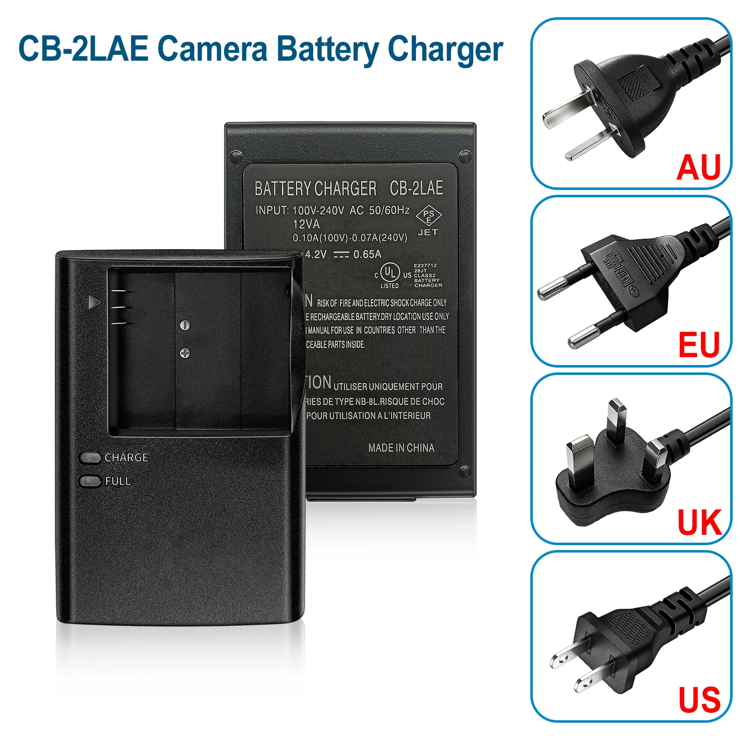 CB-2LAE Batterieladegerät für Canon NB-8L - Kompatibel mit den Kameras PowerShot A3000 IS, A2200, A3100 IS, A3200 IS, A3300 IS – Detail 6