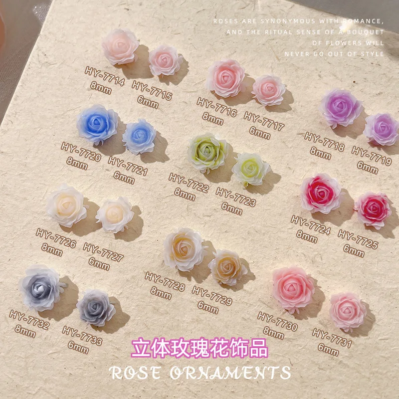 50PCS 6mm 8mm 3D Acrylic Flower Nail Art Rose Accessories Charms Parts For Nails Decoration Manicure Decor Supplies Material