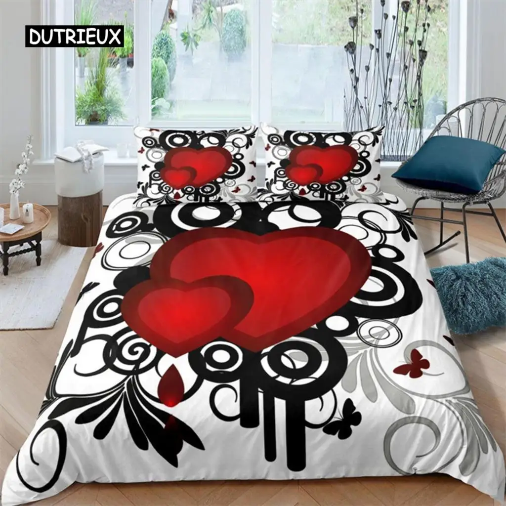 

Romantic Love Heart Duvet Cover Valentines Day Bedding Set Microfiber 3D Print Quilt Cover King Queen For Boys Girls Teen Decor