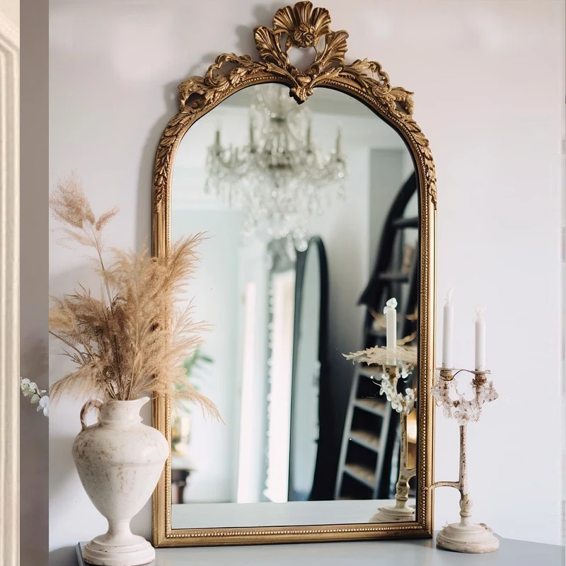 مرآة الغرور الفاخرة الخفيفة الفرنسية الرجعية الراقية غرفة المعيشة المنزلي مدخل الجدار الديكور غرفة نوم مرآة الغرور #6