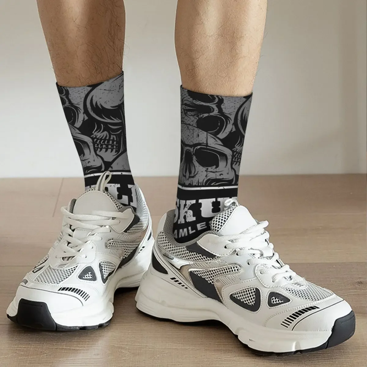 Lustige Herren socken Grunge Schädel auf dunklem Hintergrund Vintage Grunge Schädel Hip Hop lässig Crew Socke Geschenk muster gedruckt