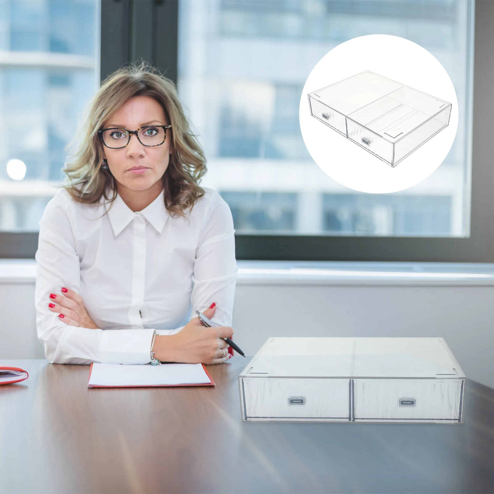 

Sturdy Desk Organizer Desktop Drawer Box Space-Saving Plastic Storage Large Capacity Tidy For Office Home