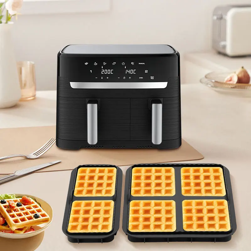 Juego de moldes de silicona cuadrados para freidora de aire, moldes reutilizables de gel de sílice para hacer gofres, bandeja antiadherente para hornear, suministros de cocina