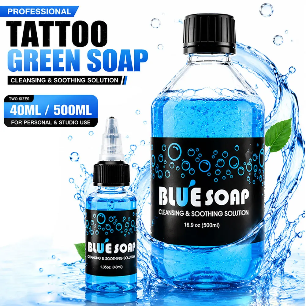 500/40ml Blue Tattoo Soap Cleansing and Soothing Solution Liquid Blue Algae Soap Foaming Tattoo Liquid Soap Accessories
