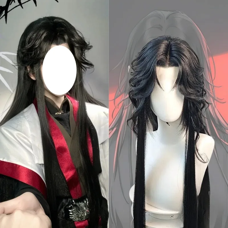 Peluca personalizada de Luo Binghe de Anime The Scum Villain’s Self, pelo largo negro unisex, pelucas de Shen Qingqiu, peluca china con gorro