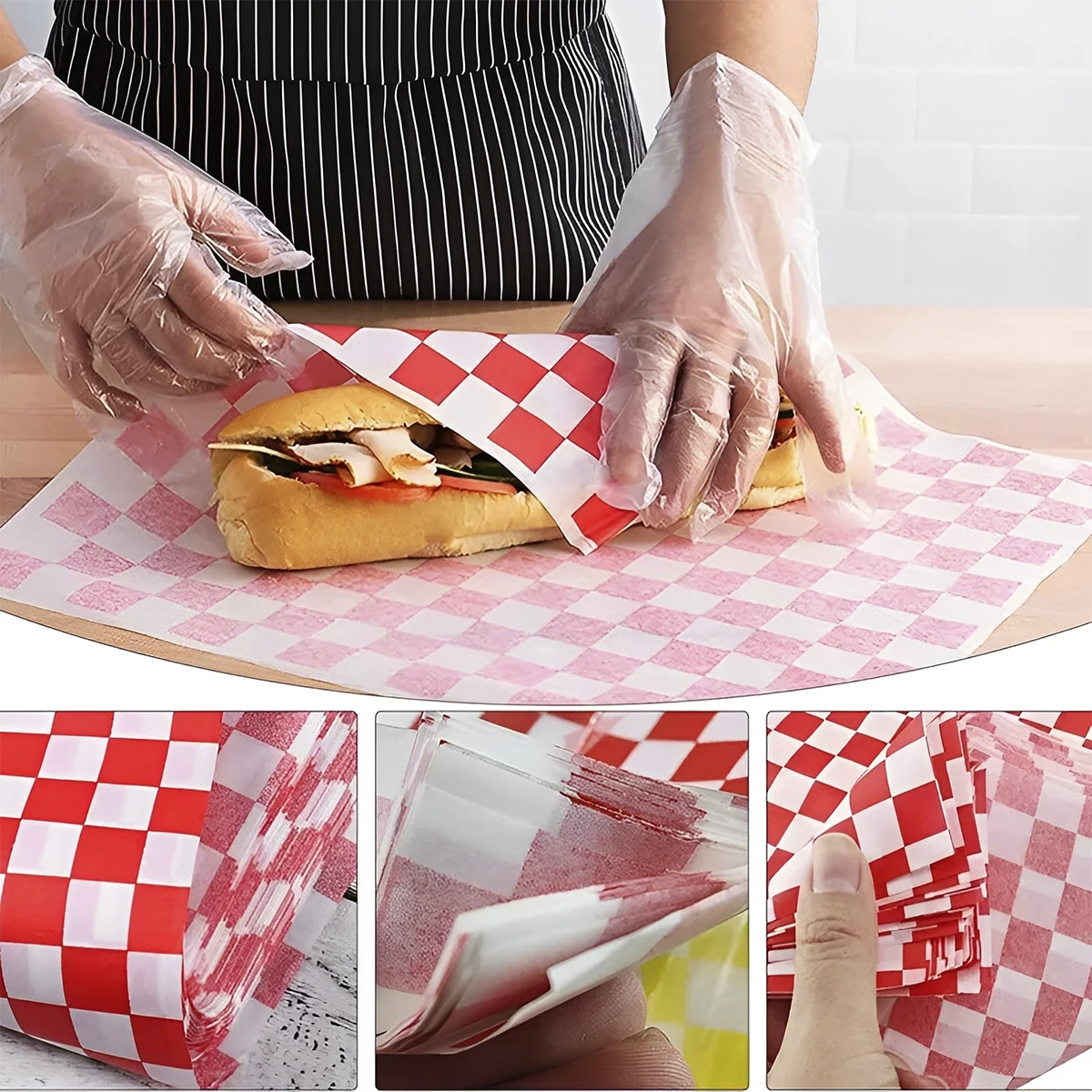 400Pcs Greaseproof Paper Liners Food Grade Sandwich Paper Wraps Checkered Food Wrapping Paper Reusable Paper Basket Liner