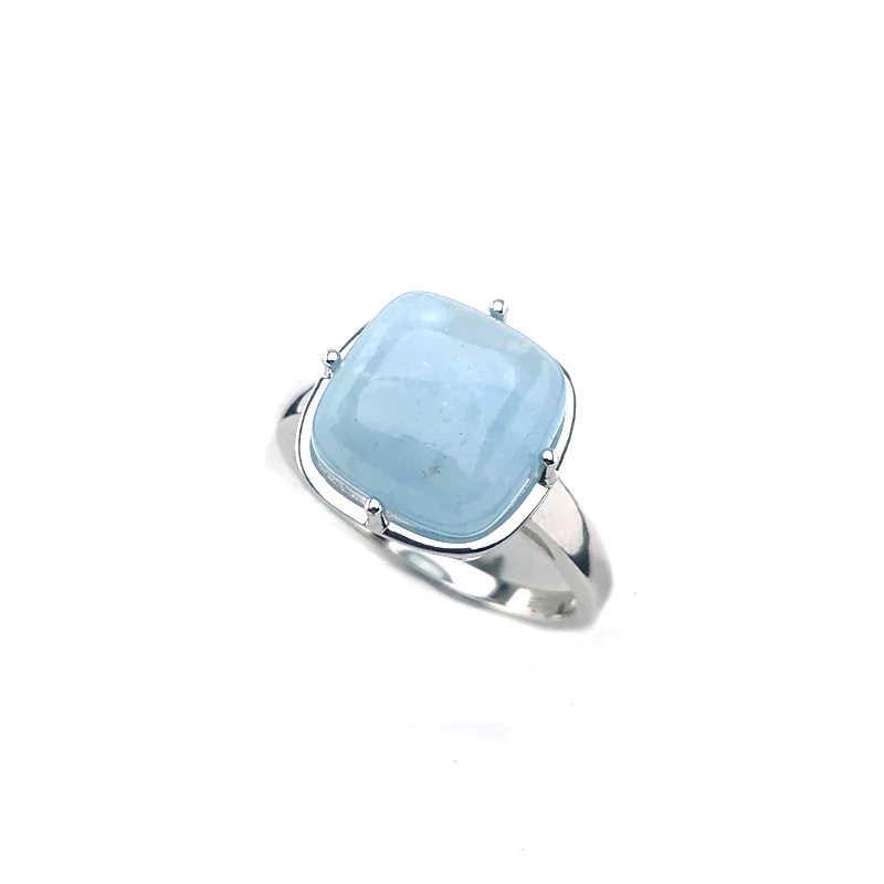 CSJ Natural Aquamarine Rings 925 Sterling Silver Beryl Gemstone Charoite 12mm for Women Lady Birthday Party Wedding Jewelry Gift