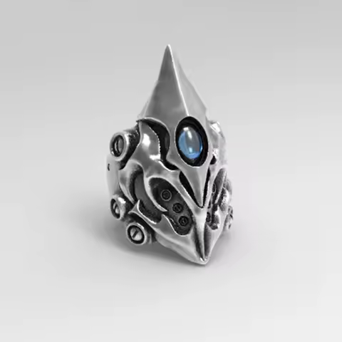 Design Future Machine War Ring Thai Silver Inlay Blue Zircon Rings Gothic Punk Cool Finger Ring for Men Women Party Jewelry