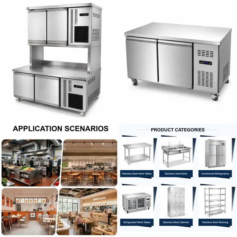 for OEM service 304 201 stainless steel workbench with undercounter refrigerator commercial kitchen two layer refrigerated