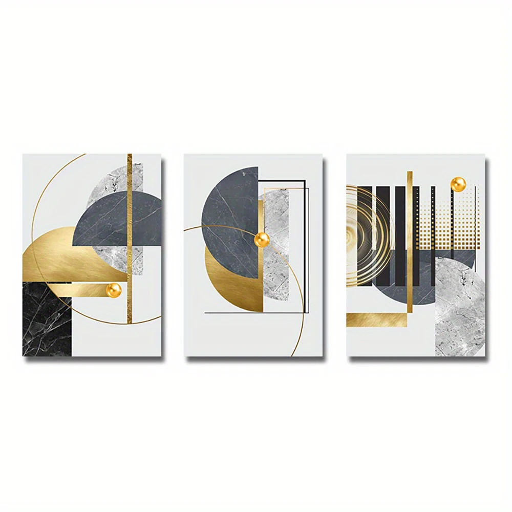 3PCS Abstract Golden Geometric Art Pattern Canvas Paintings Gold Foil Posters Modern Wall Pictures for Living Room Home Decor