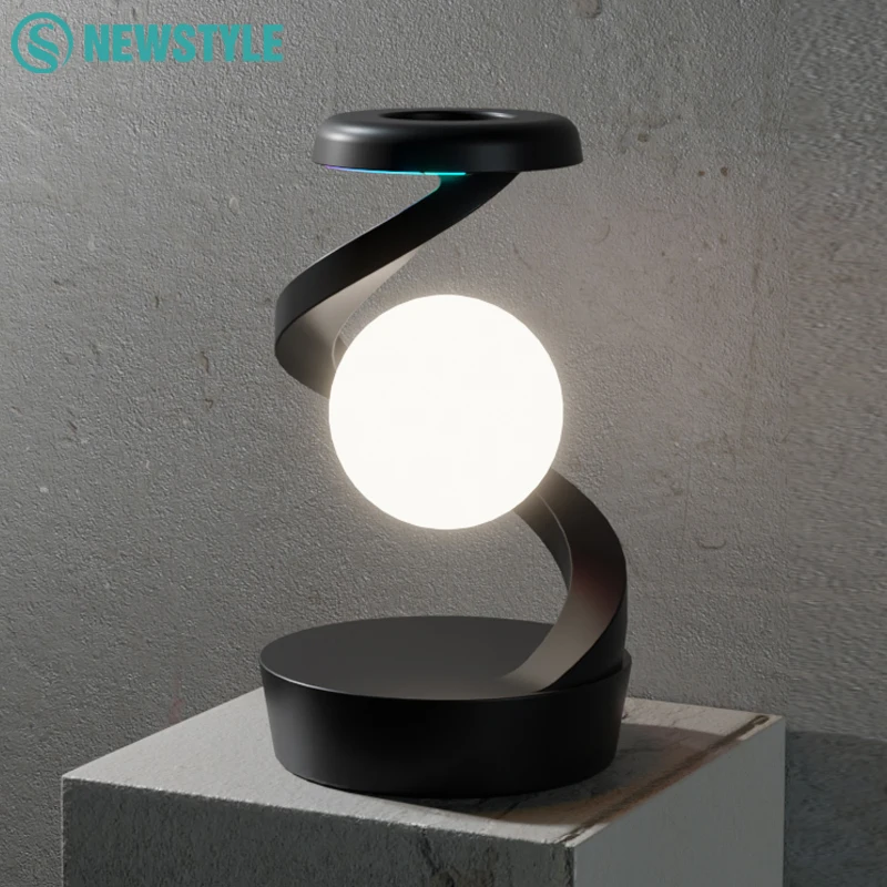 360° Rotating Suspension Wireless Charging Night Light RGB Colorful Changing  Atmosphere Table Lamp For Bedroom Office Decor