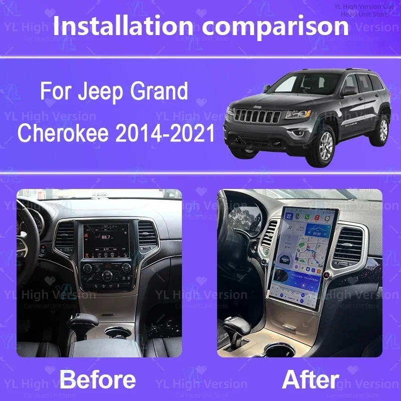 14.5inch For Jeep Grand Cherokee 2014-2021 Car Multimedia Video Player GPS Navigati Wireless Carplay Android auto 4G wifi BT 5.0