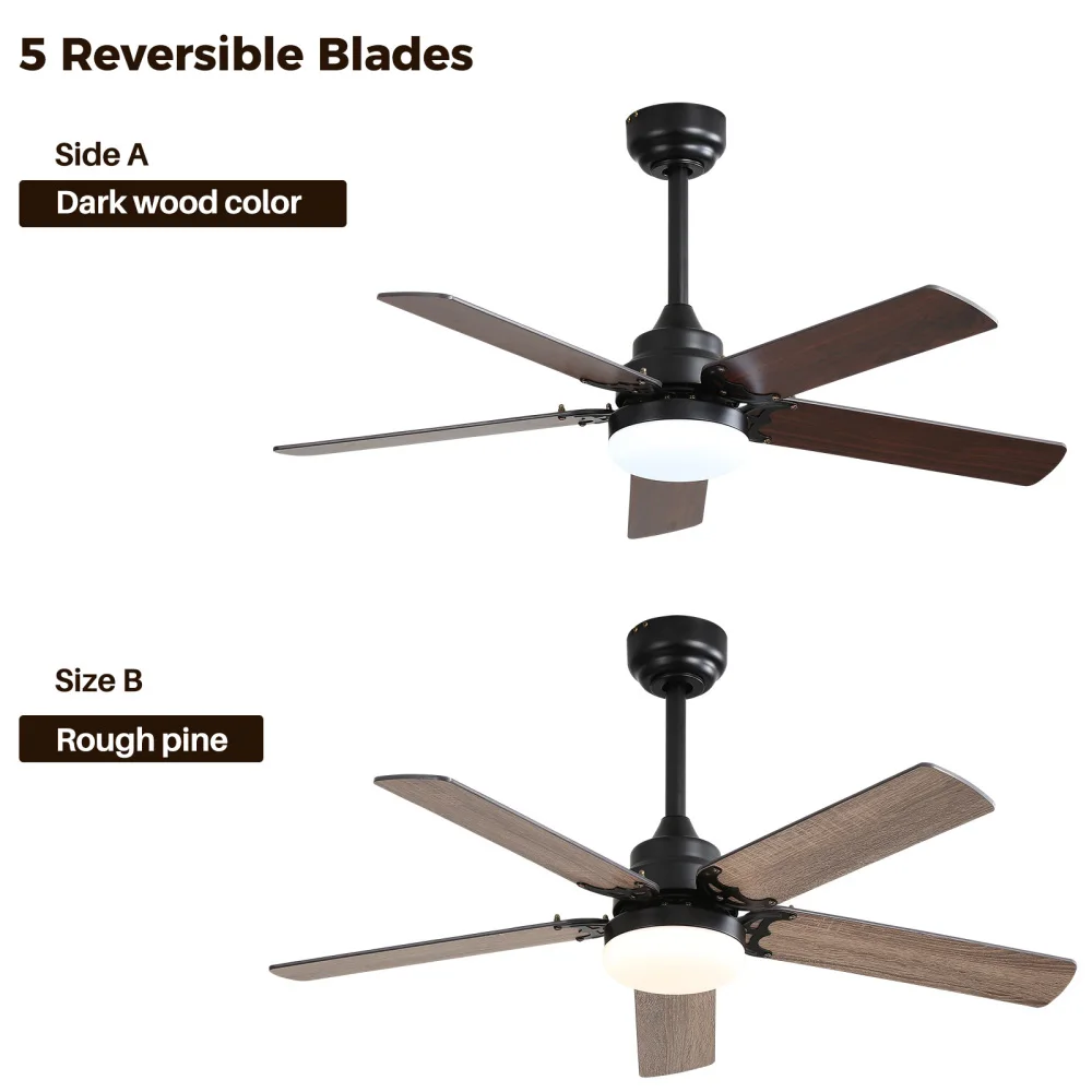 42 Inch Modern Ceiling Fan with LED Light 5 Blades Remote Control Reversible DC Motor Black for Bedroom
