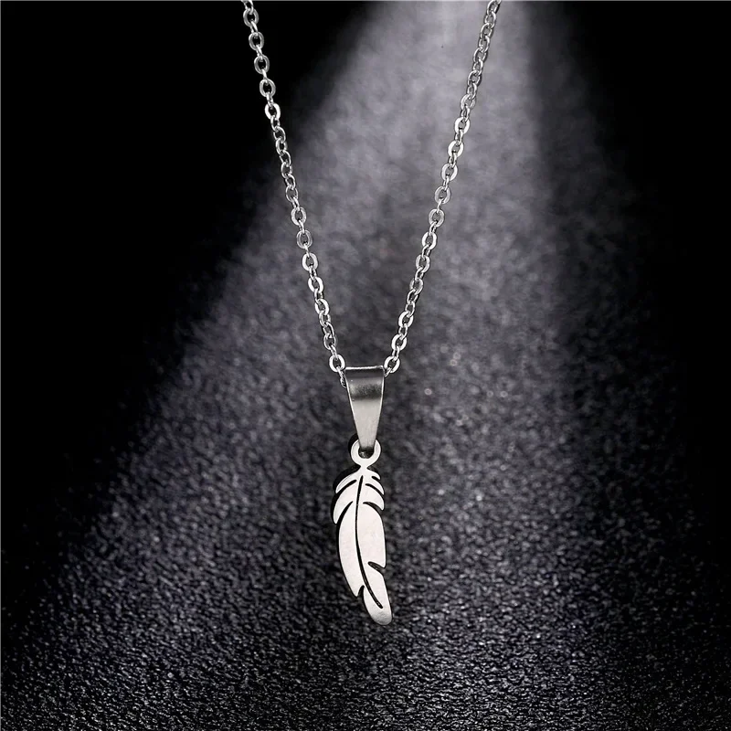 Stainless Steel Vintage Feather Pendant Necklaces for Women Men Silver Color Jewelry Accessories Gifts