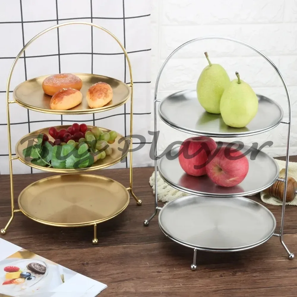 Versatile European Gold Fruit Tray - 3 Layer Cake Snack Display Shelf For Room Party Decoration
