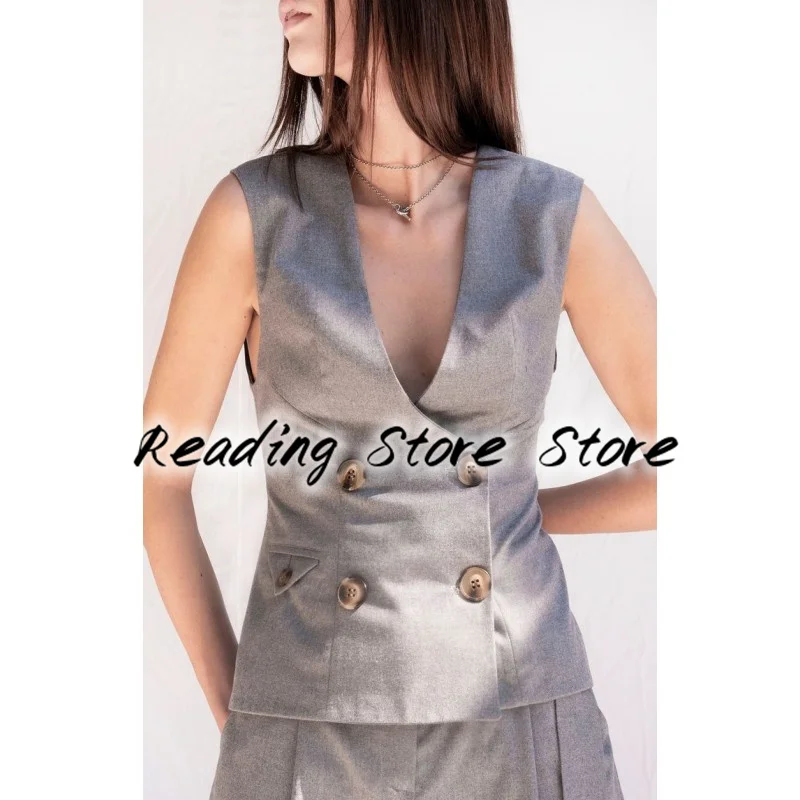 Women's Suit Vest V Neck Solid Color Slim Double Breasted Casual Sleeveless Vest Suitable For Business Workwear 2023