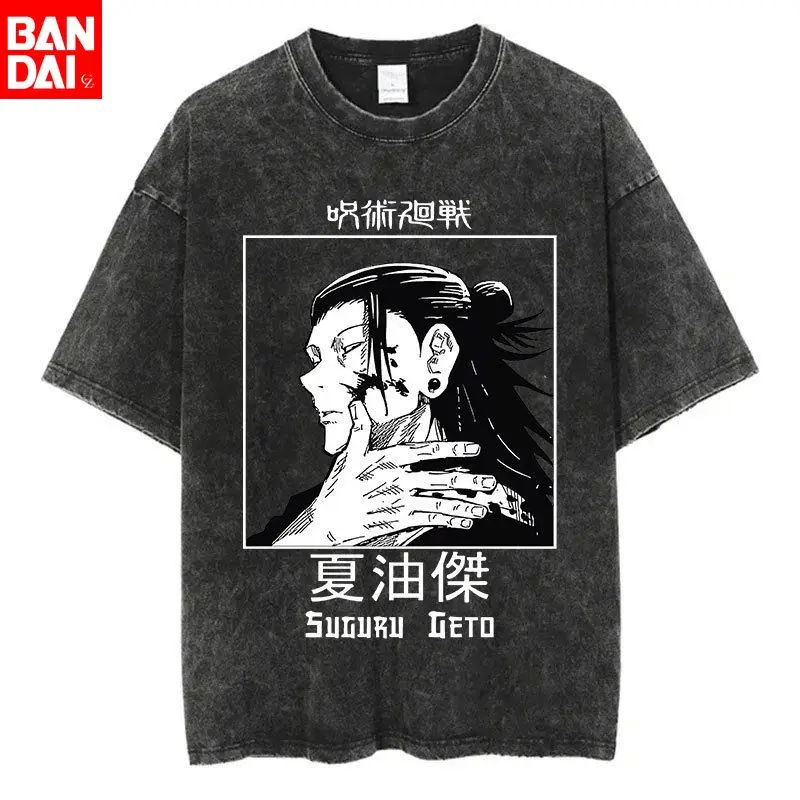 Jujutsu Kaisen Suguru Geto Manga Panel Vintage Wash Print T-Shirt Herren 2026 Sommer Schwarz Oversized Tee Anime Streetwear Harajuku