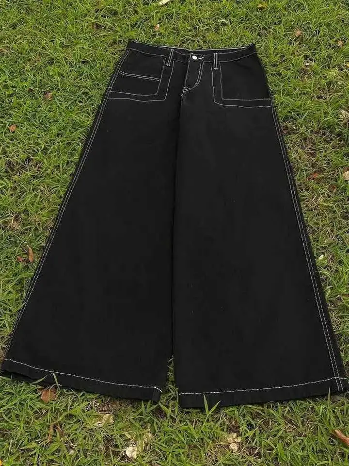 Bla Wideleg Hip Hop Sle جينز نسائي كاجوال من القطن الدنيم عالي الخصر وسحاب يطير مريح مناسب لملابس الفصول الأربعة