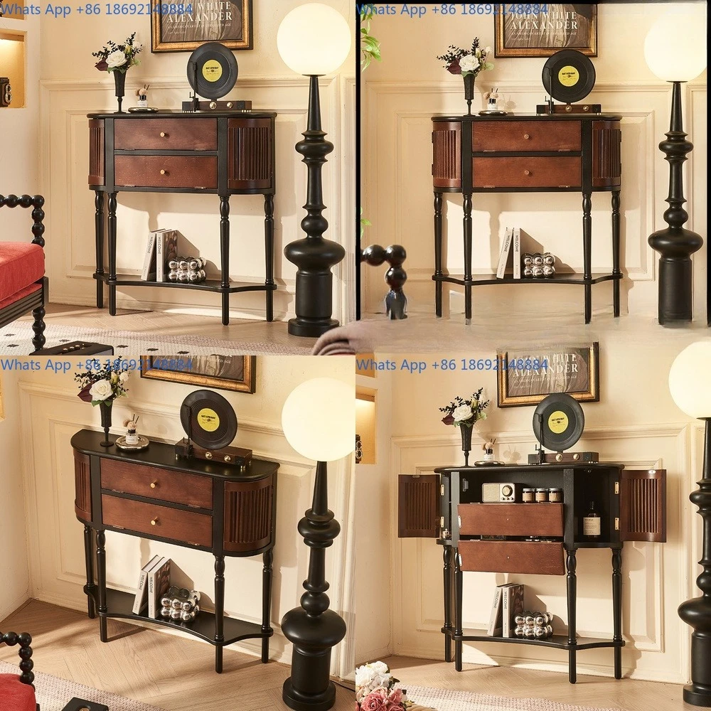 

French Style Vintage Solid Wood Sideboard Simple Living Room Wall Mounted Cabinet Mid Century Entry Storage Console