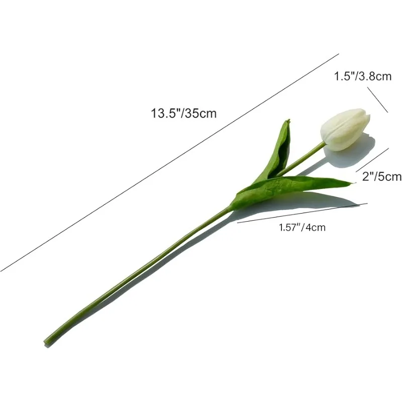 Tulipanes artificiales 28 tallos crema PU flores de imitación para decoración del hogar de la boda 13,5 pulgadas