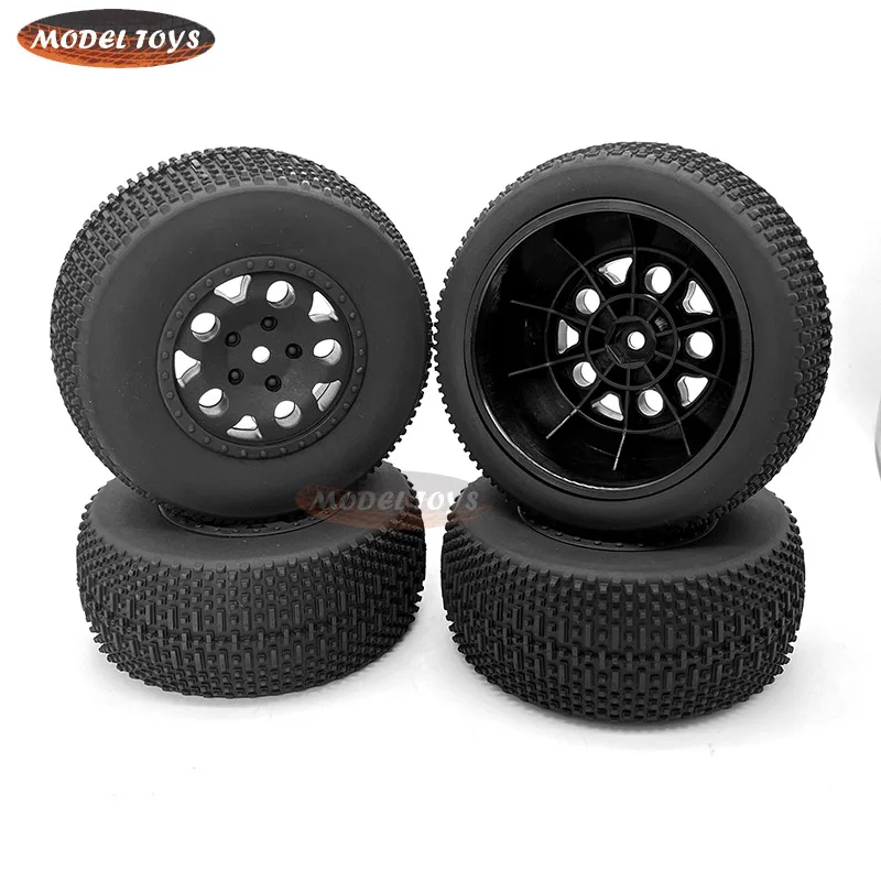 4PCS RC Short Course Truck 1/10 Tires & Plastic Wheels Rims OD110mm Rubber Tire Compatible for Tenacity for Traxxas Slash HPI