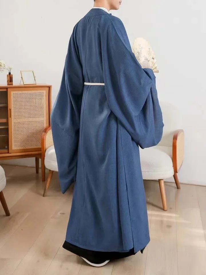 Classic Tang Song Dynasty Hanfu Men Women Solid Color Round Necked Robe Niche Chinese Scholar Poet Costume Couple Cosplay Cloth