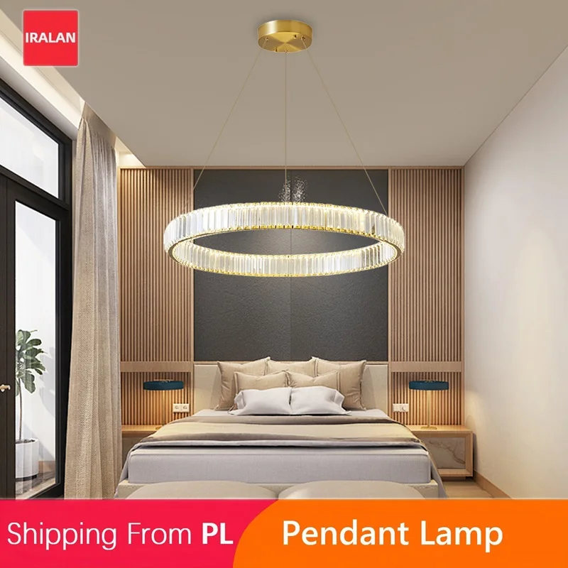 IRALAN مُثبتة في السقف مصباح فاخر كريستال حلقة الثريا أضواء السقف مع جهاز التحكم عن بعد عكس الضوء غرفة نوم مصباح غرفة المعيشة