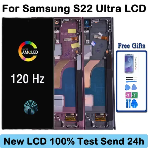 100% Test S908B AMOLED For Samsung Galaxy S22 Ultra 5G LCD Display Touch Screen For S22 Ultra LCD Support S Pen Fingerprint