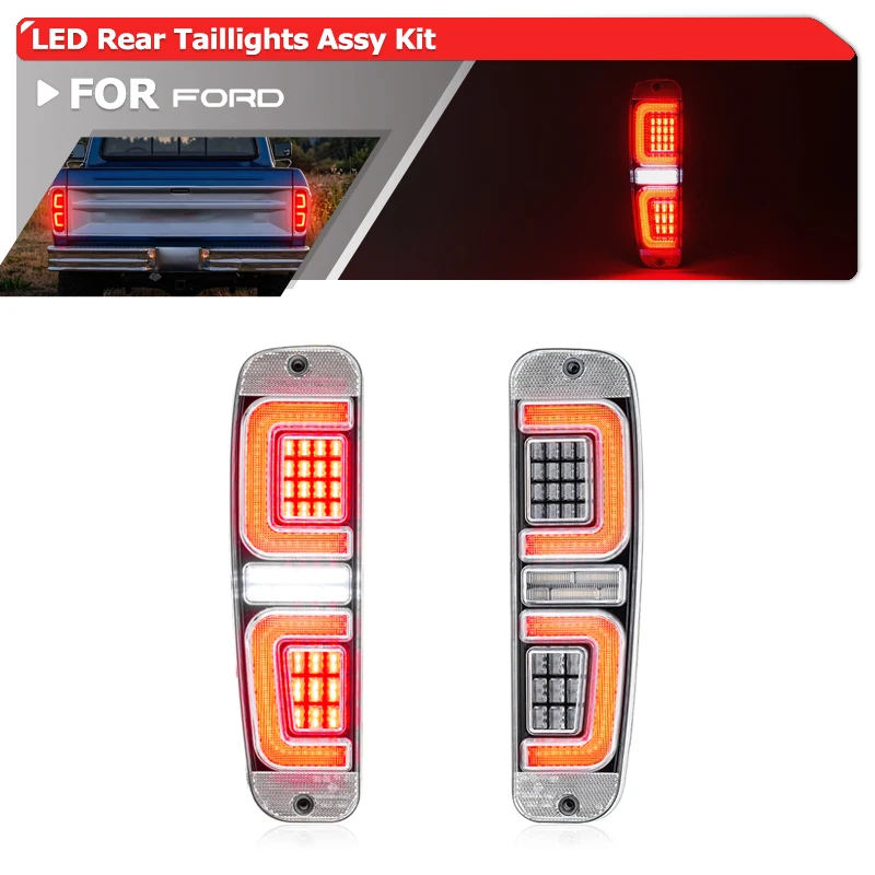 Lanterna Traseira LED para Ford Bronco F-Series F100 F150 F250 F350 E-Series Econoline - Luz de Posição/Sinal de Direção Vermelho/Freio/Reverso