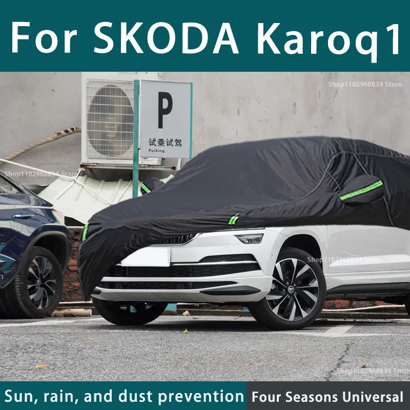 For Skoda KaroQ 210T Full Car Covers Outdoor Uv Sun Protection Dust Rain Snow Protective Car Cover Auto Black Cover