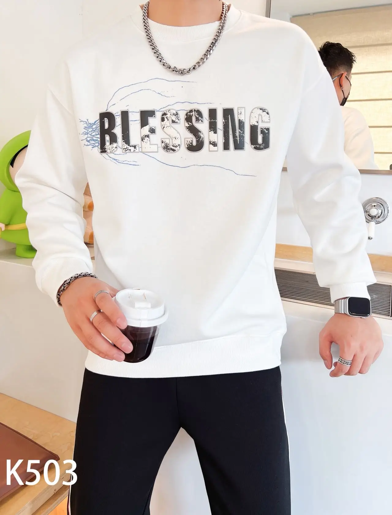 

Мужская толстовка с длинным рукавом, индивидуальный пуловер с круглым вырезом и принтом, модная модная универсальная молодежная стильная уличная одежда