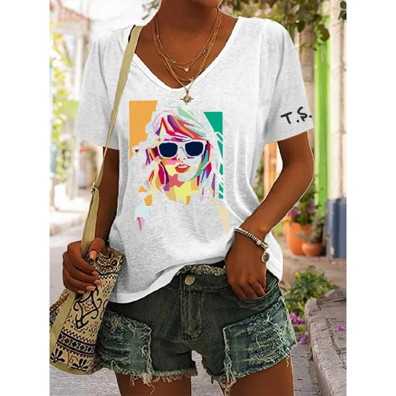 Pride Month Gift Women's Summer Casual V-neck Short sleeved Printed T-shirt