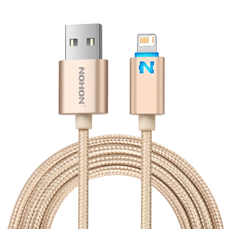 Fast Charging USB Braided Cable With Smart Led Light For iPhone X XR XS 11 12 13 14 Pro Max 7 8 14 Plus USB-A Data Sync Cable 1m