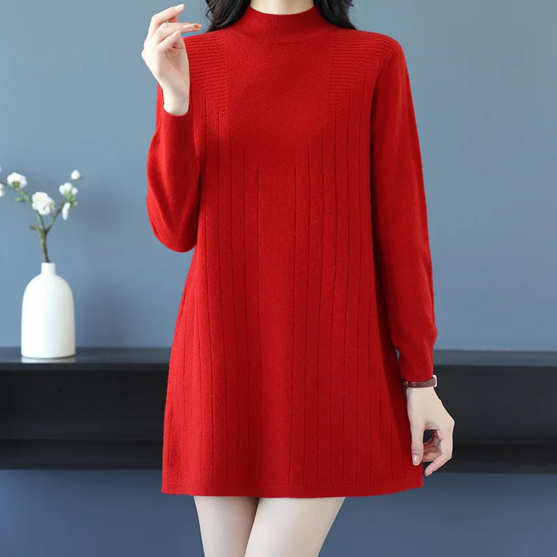 

Зимняя одежда, женская свободная водолазка, теплое трикотажное платье, одежда для мамы с длинными рукавами, топ, весенне-осенний женский свитер