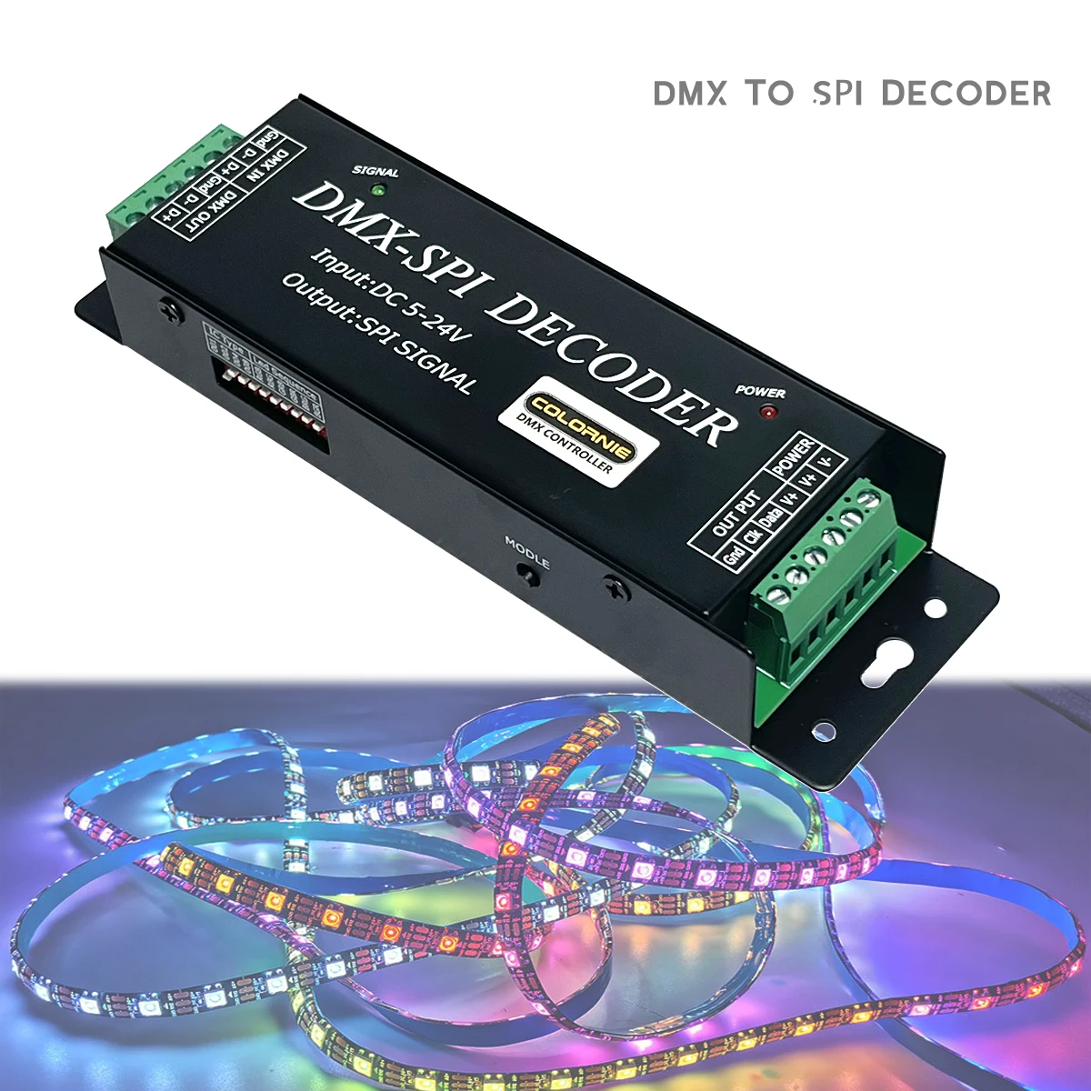 LED Decoder  DMX TO SPI For 2811 2812 2801 6803 IC Strip Input DC5V-24V DMX512 SPI TTL Pixel Signal Converter Controller