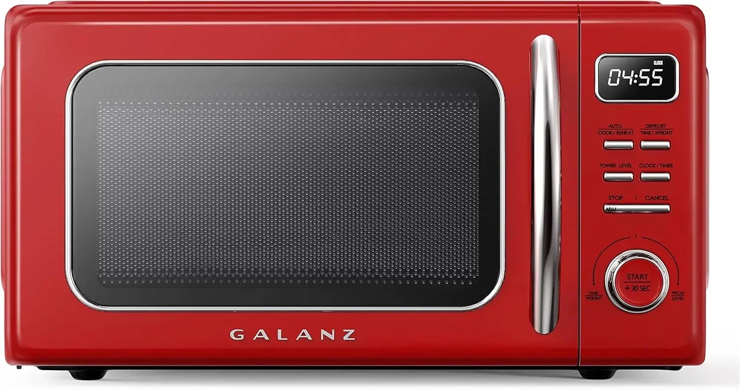 GLCMKZ11RDR10 Retro Countertop Microwave Oven with Auto Cook & Reheat, Defrost, Quick Start Functions, Easy Clean with Glass Tur