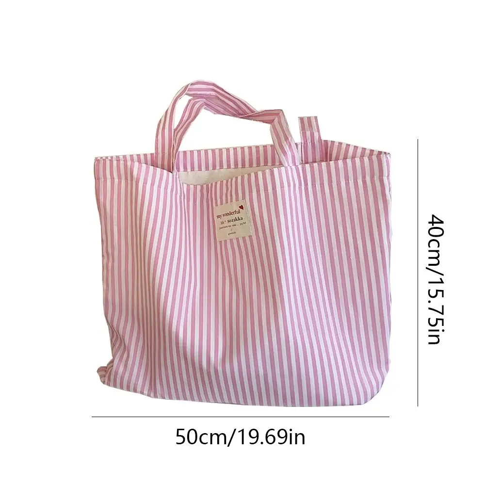 Fresh Color Strip Canvas Bag Korean Style Large Capacity Vacation Tote Bag Office Worker Tote Lightweight Eco Bag Shoulder Bag