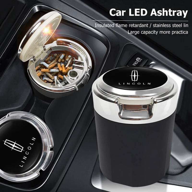 Car Emblem LED Ashtray Portable Smoke Ashes Holder For Lincoln Navigator Continental Nautilus Aviator MKZ MKX MKC MKT MKS Mark E