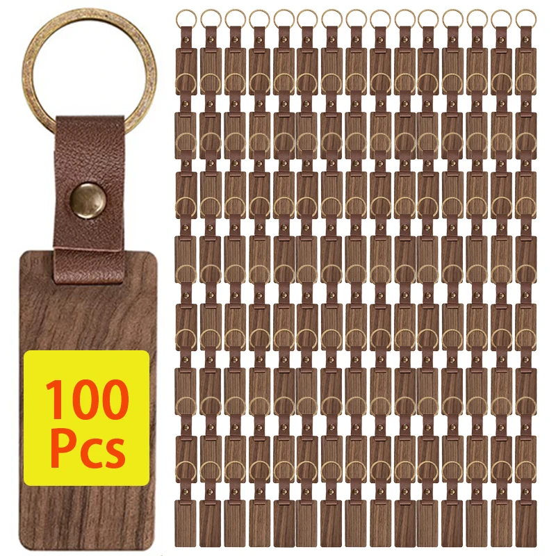 

100Pcs Blank Walnut Keychain Wood Keyrings for Birthday Decoration Car Wooden Key Ring Tags Pendant DIY Crafts