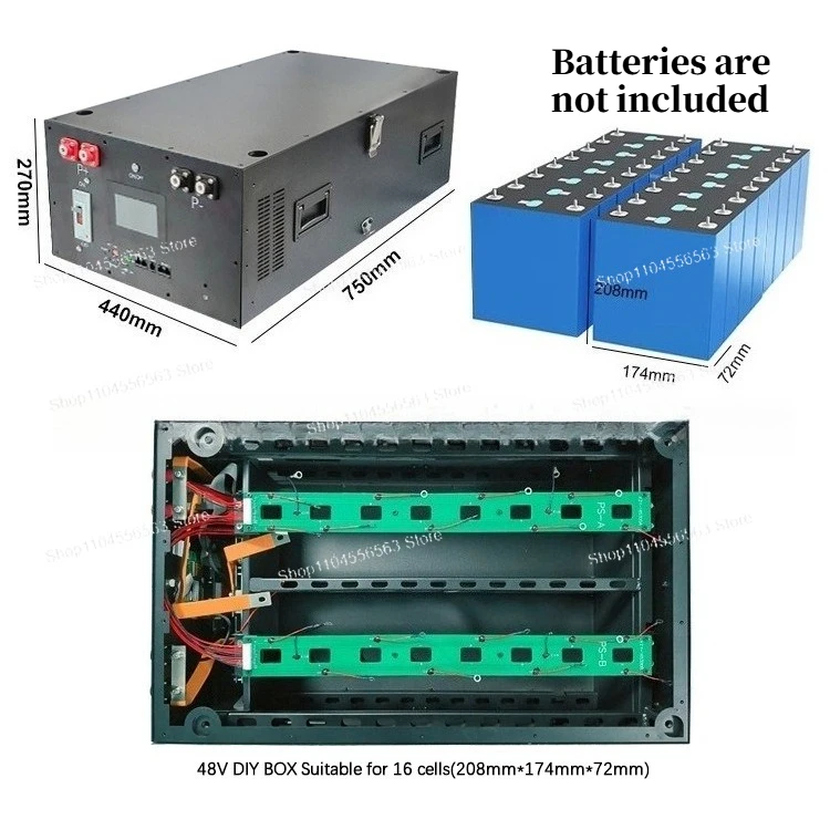 51.2V 280/314Ah Stackable LiFePO4 Battery Enclosure, DIY Case for JK BMS Compatible Energy Storage and Solar System Assembly