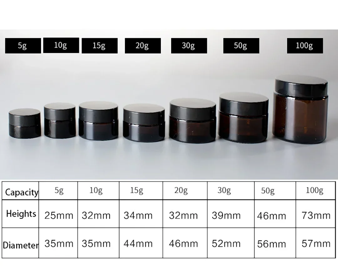 10pcs 5g-50g Amber Brown Glass Cosmetic Jar Face Cream Bottles Portable Travel Face Cream Cosmetic Container Accessories