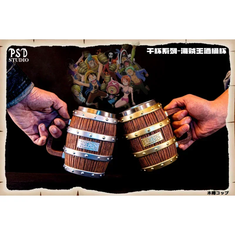 One Piece Barrel Cup Figure Luffy Ace Sabo Wine Cheers Series Gold Silver Ornament Doll Pvc Action Model Kids Collection Gift