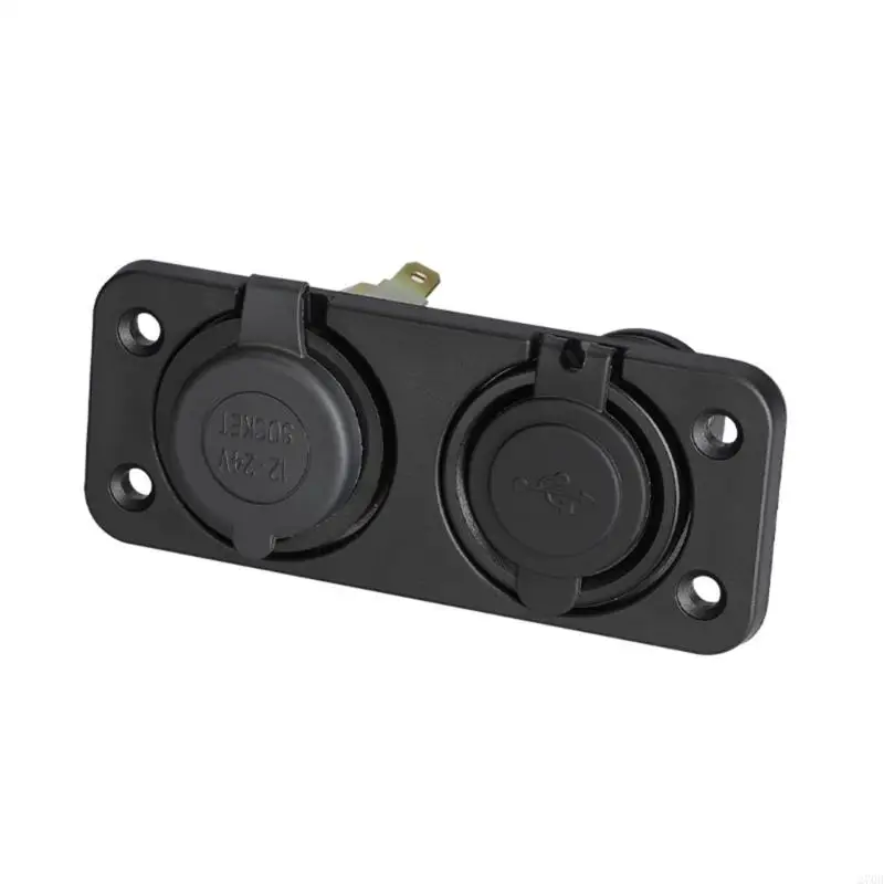 Adaptador fuente alimentación 12V-24V para coche y motocicleta, toma voltímetro USB doble, Panel montaje para