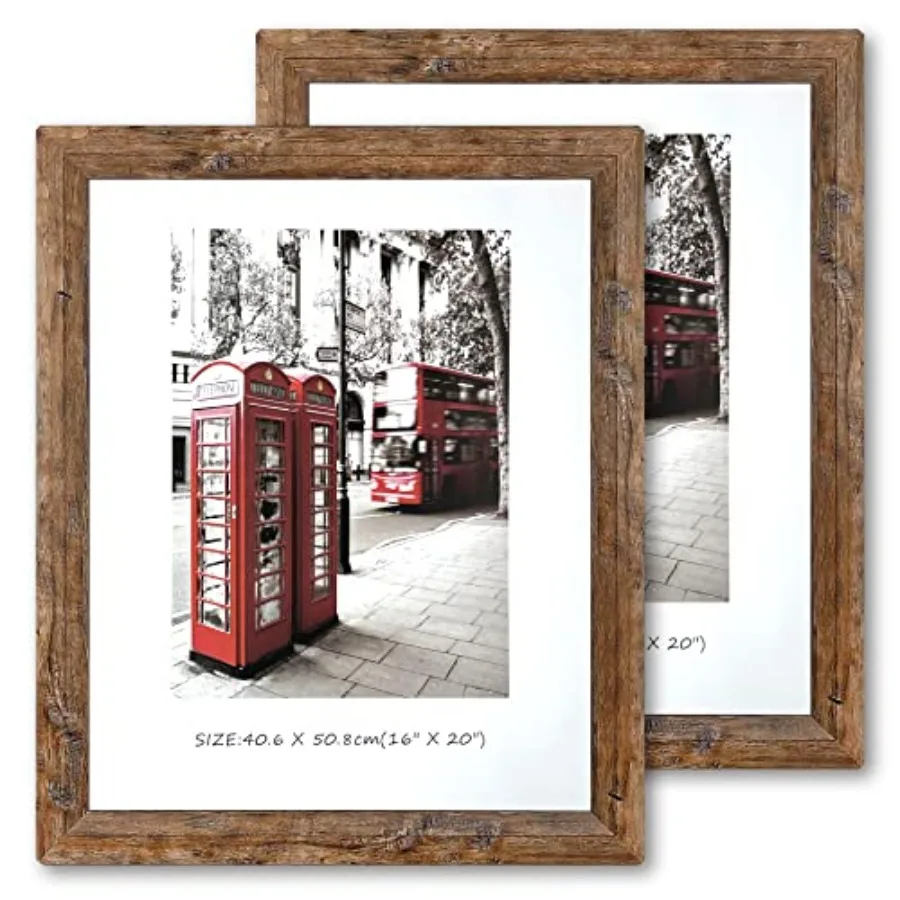 

Picture Frame, Set of 2 Picture Frames Plexiglass and Composite Wooden Rustic Rounded Corners Poster Frame for Wall Mount with