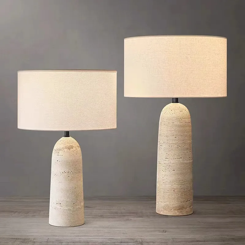 

Simple modern travertine table lamp, retro living room hotel lobby lamp, bedroom bedside lamp B & B