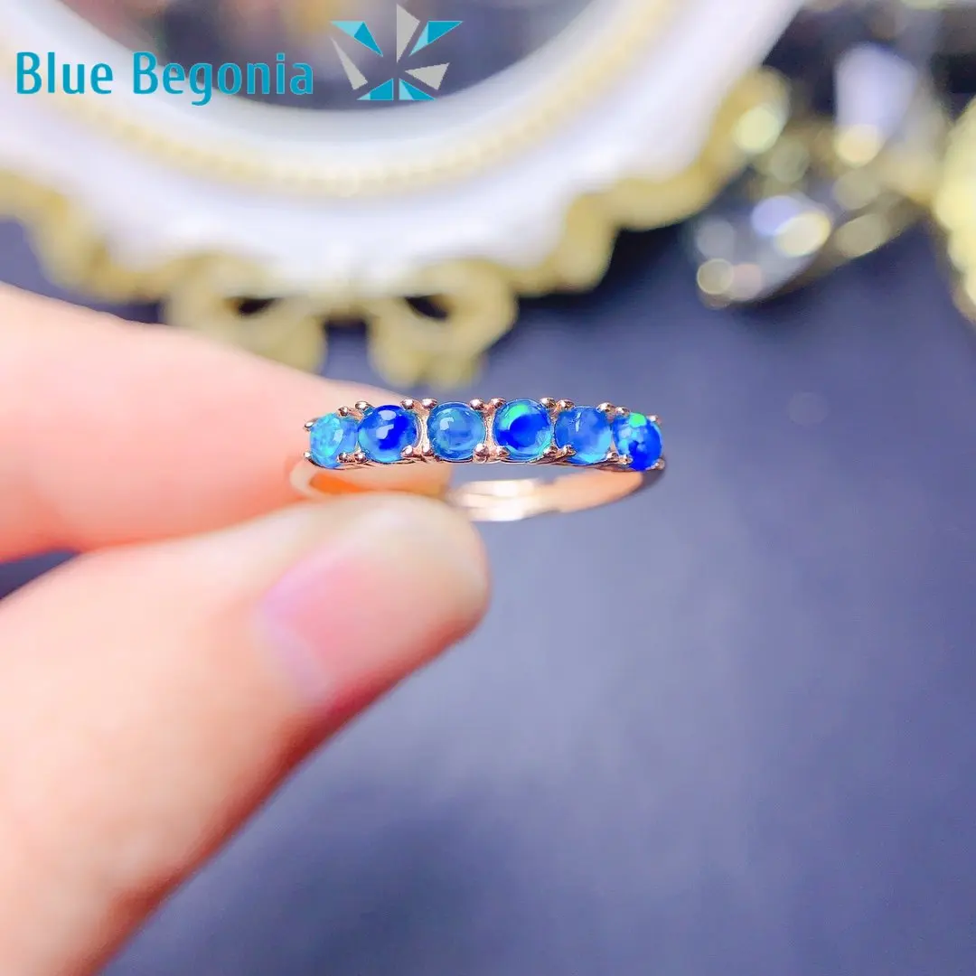 Anello opale blu naturale per le donne regalo di anniversario 3mm anelli di pietre preziose originali gioielli in argento Sterling 925