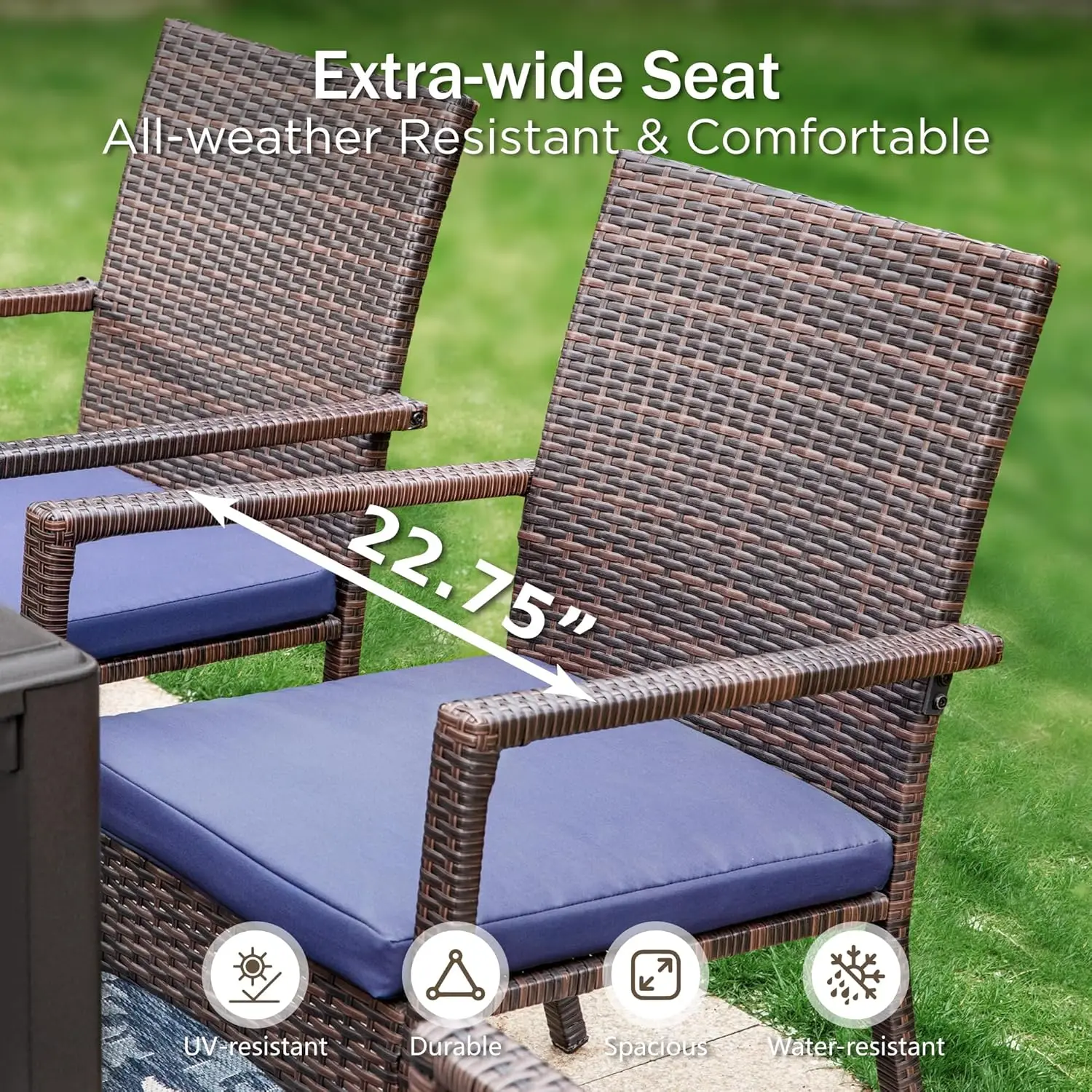 4 قطع من كراسي الروطان الخارجية، كراسي طعام حديثة من الخيزران من البولي إيثيلين مع وسائد قابلة للإزالة للسطح والساحة والشرفة