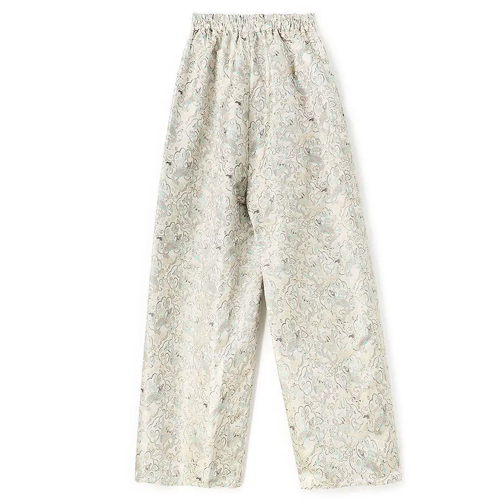 BirdTree-Silk Song Brocade Elegant Pants, Elastic Waist Geometry, Women Retro Casual Wide-leg Pants, 2026  Autumn New B69062CC